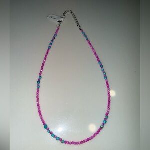 Vibrant Pink and Blue Beaded Necklace with Turquoise Beads